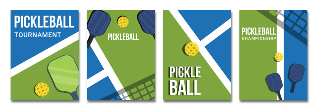 Pickleball court, paddle, and ball vector template for background, poster and media designs