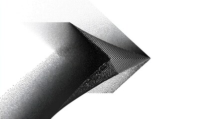 Geometric form with fading dots and linear patterns moves right.