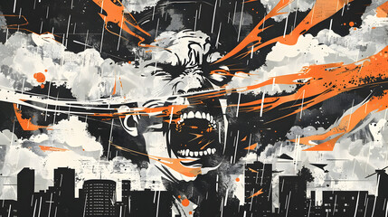 Intense expression of anger in urban setting for artistic design
