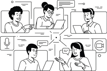 Remote team meeting video conference communication collaboration online work discussion group connection support