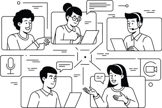 Remote team meeting video conference communication collaboration online work discussion group connection support