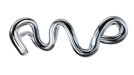 Abstract silver metallic sculpture on white background. 3d chrome spiral template. Silver metal curve element on black background. Y2k fluid wave, flow swirl, 3d path. Dynamic steel shapes.