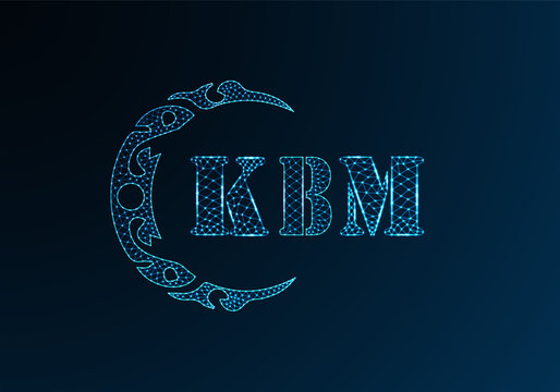 Low poly letter logo KBM design. KBM letter logo low poly vector design on blue color gradient background. KBM logo low poly design