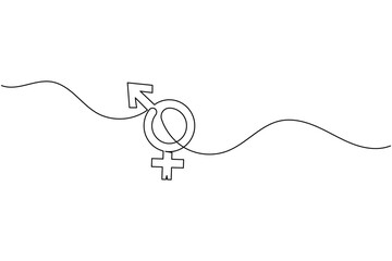 Obraz premium One Line Drawing of Intertwined Male and Female Gender Symbols