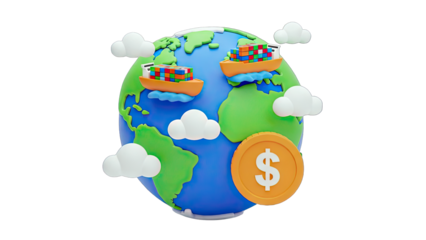 Global Trade: Ships, Earth, and Dollar Symbol