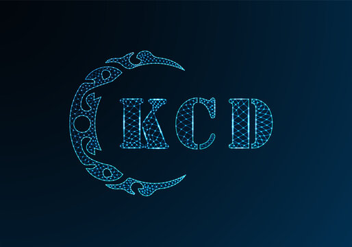 Low poly letter logo KCD design. KCD letter logo low poly vector design on blue color gradient background. KCD logo low poly design