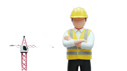 Construction Worker Standing Near Crane