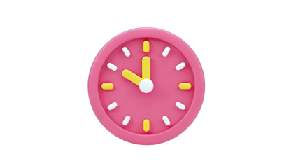 Pink Clock Showing 10 O'Clock on White Background