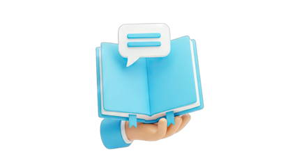 Hand Holding Book with Speech Bubble - Education Concept