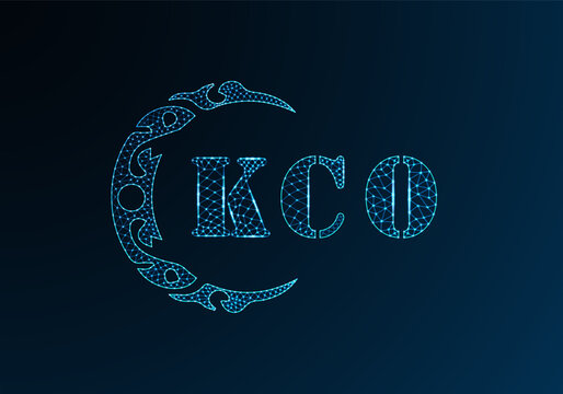 Low poly letter logo KCO design. KCO letter logo low poly vector design on blue color gradient background. KCO logo low poly design