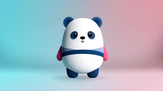 Cute cartoon panda bear character with blue and pink accents on pastel background, playful modern animal illustration, soft cheerful design for kids and branding
