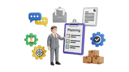 Businessman Planning Strategy with Checklist and Gears