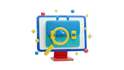 Job Search Concept: Magnifying Glass on Briefcase on Monitor