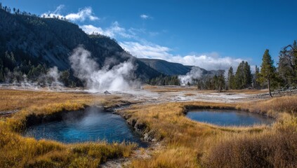 Geothermal landscape with steaming vents and pools (1)