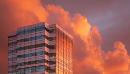 Modern skyscraper at sunset