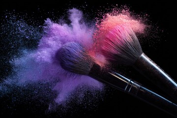 Makeup brushes with vibrant color powder explosion
