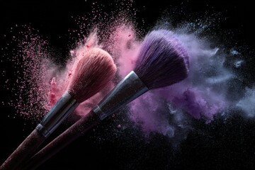 Makeup brushes explode in a vibrant burst of color
