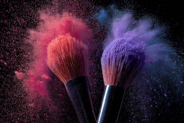 Makeup brushes with vibrant color powder explosions