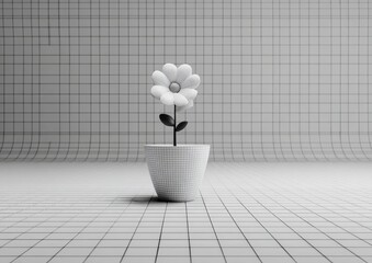 Minimalist flower in a pot, grid background