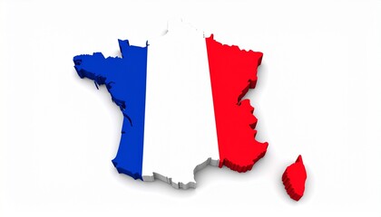 France Map with National Flag Colors &ndash; Patriotic Visual Featuring Blue, White, and Red with Corsica Included