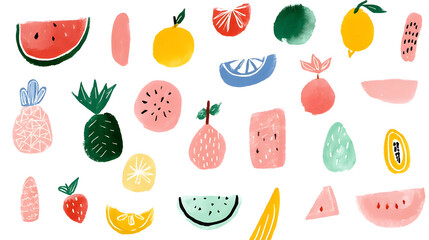 Fototapeta premium Colorful abstract seamless pattern fruit illustration with playful designs