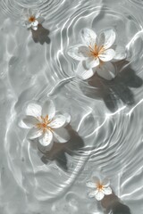 Obraz premium White blossoms float on rippling water, casting shadows, creating elegant texture