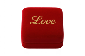 Red velvet box with golden love script