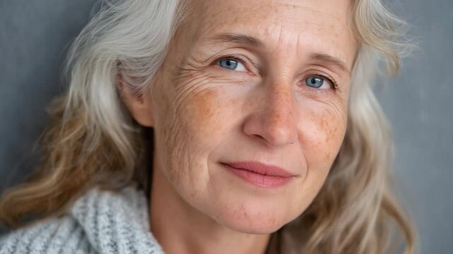 Beauty treatment comparison portrait, woman&rsquo;s aged half showing discoloration and deep lines, youthful half smooth and glowing, high clarity highlighting the dramatic difference