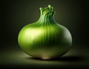A fresh organic yellow onion bulb sits as a raw healthy cooking ingredient isolated on a dark black background, representing a ripe vegetarian vegetable and seasoning staple