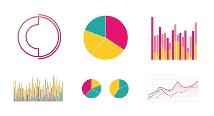 Collection of various colorful data visualization charts and graphs isolated on white background