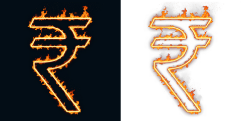 Rupee currency icon with fire outline for price display and payment buttons, Indian INR symbol for invoice totals, billing screens and finance dashboards in apps and accounting reports