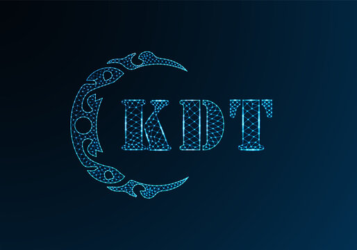 Low poly letter logo KDT design. KDT letter logo low poly vector design on blue color gradient background. KDT logo low poly design