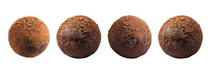 Cocoa dusted chocolate truffles isolated on transparent background