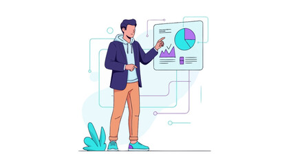 business professional analyzing data and presenting reports with charts and graphs in a modern