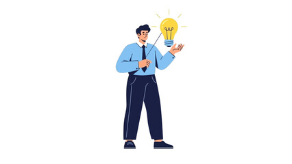 Innovative young man holding a glowing lightbulb representing ideas and creativity