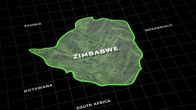 Zimbabwe 3D Map Animation With Landscape And Grid Background