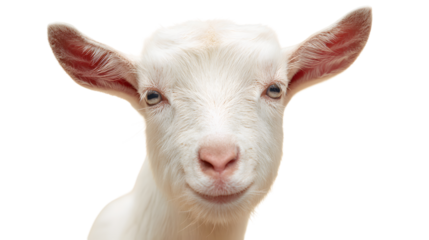 Close-up of a white goat's face with soft focus background
