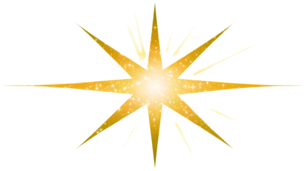 Golden starburst with sparkling effect on white background.