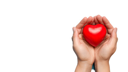 Fototapeta premium Hands holding a red heart on a blue background