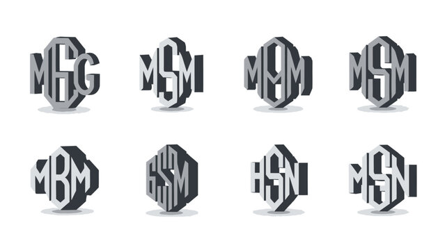 Monogram logo template collection featuring unique letter combinations in 3D design