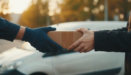 A moment of a courier handing a package to a recipient illustrating reliable delivery exchange trust and essential logistics interactions in modern society