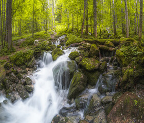 Rothbach Waterfall near Konigssee lake in Berchtesgaden National Park, Germany