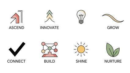 Conceptual Icons representing Growth Innovation and Connection in Business Context