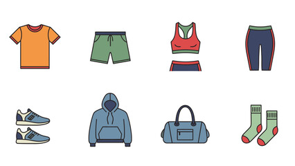 Illustration of sportswear and accessories for fitness and exercise activities concept
