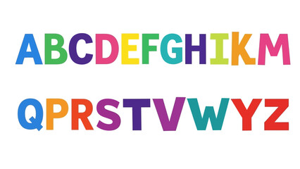 Colorful Alphabet Letters Displayed in Two Rows Against a White Background