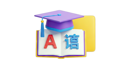 3D Render of Chinese Language Learning with Graduation Cap