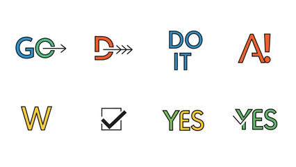 Motivational and Affirmative Graphic Elements with Go, Do, Win, and Positive Wordings