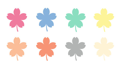 Obraz premium Colorful Floral Vector Design: Pastel Cherry Blossom Silhouettes in Various Colors Isolated on