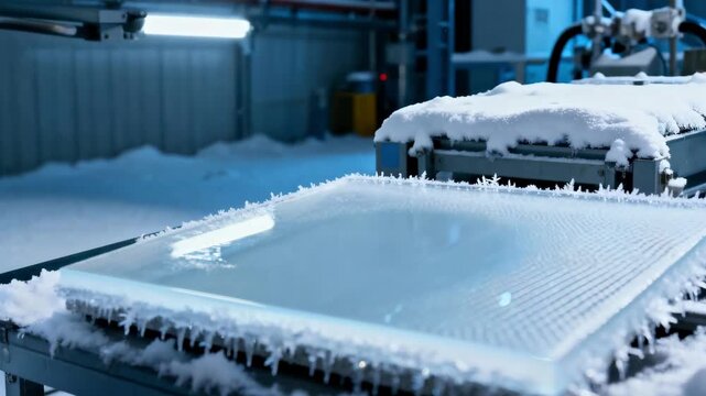 Engineer inspecting a surface treated with advanced insulating frost shield materials demonstrating resistance to ice accumulation in harsh climates.