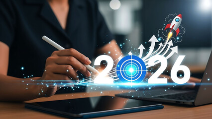 Future business growth 2026 concept with digital target and AI agents